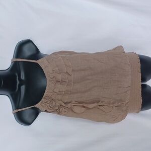 “MINE “Boho woman’s sleeveless Tan top, Flowers, Ruffles, Elastic
